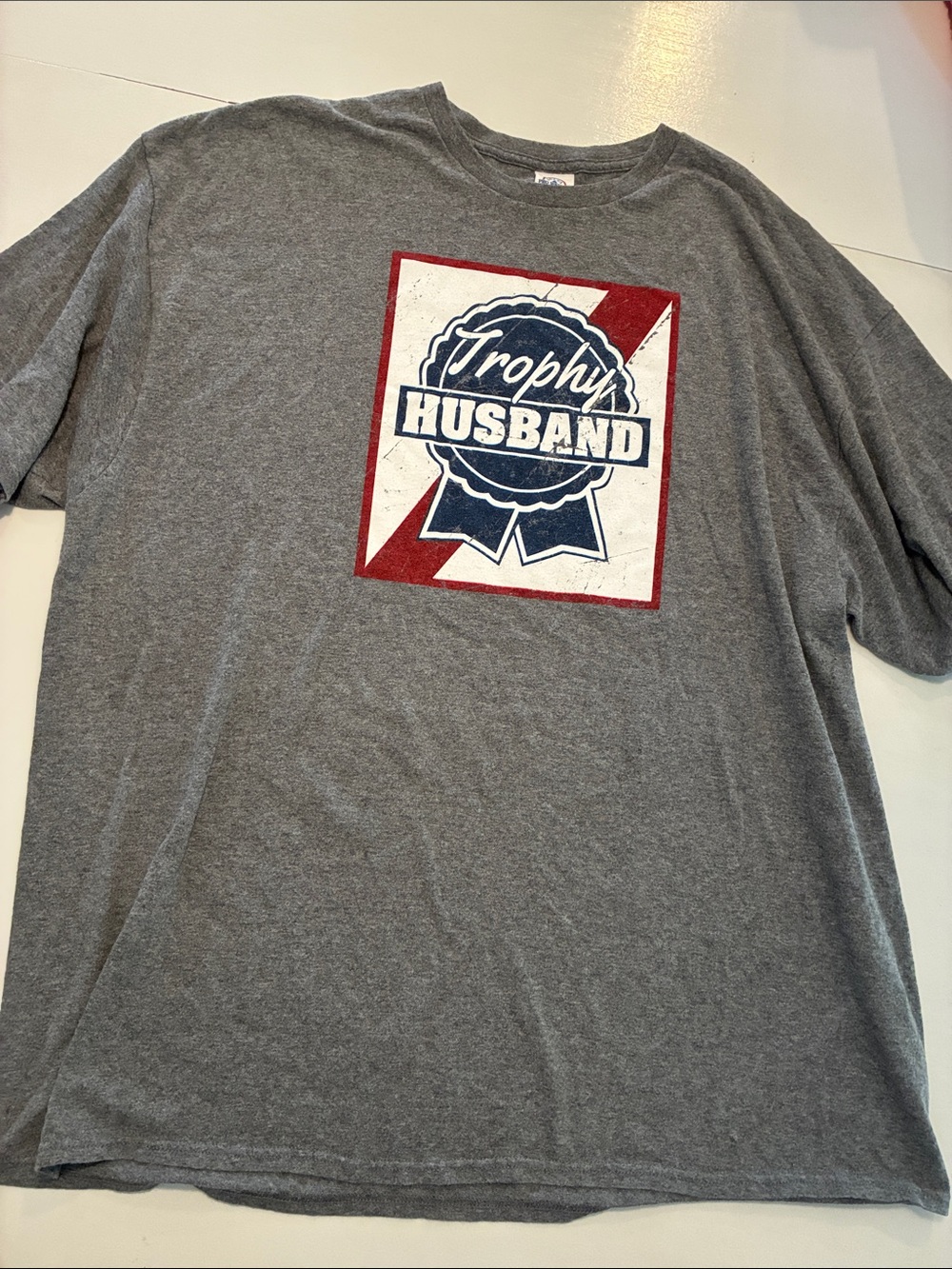 Delta Gray 'Trophy Husband' Graphic Tee with Red & Navy Accents 3X
